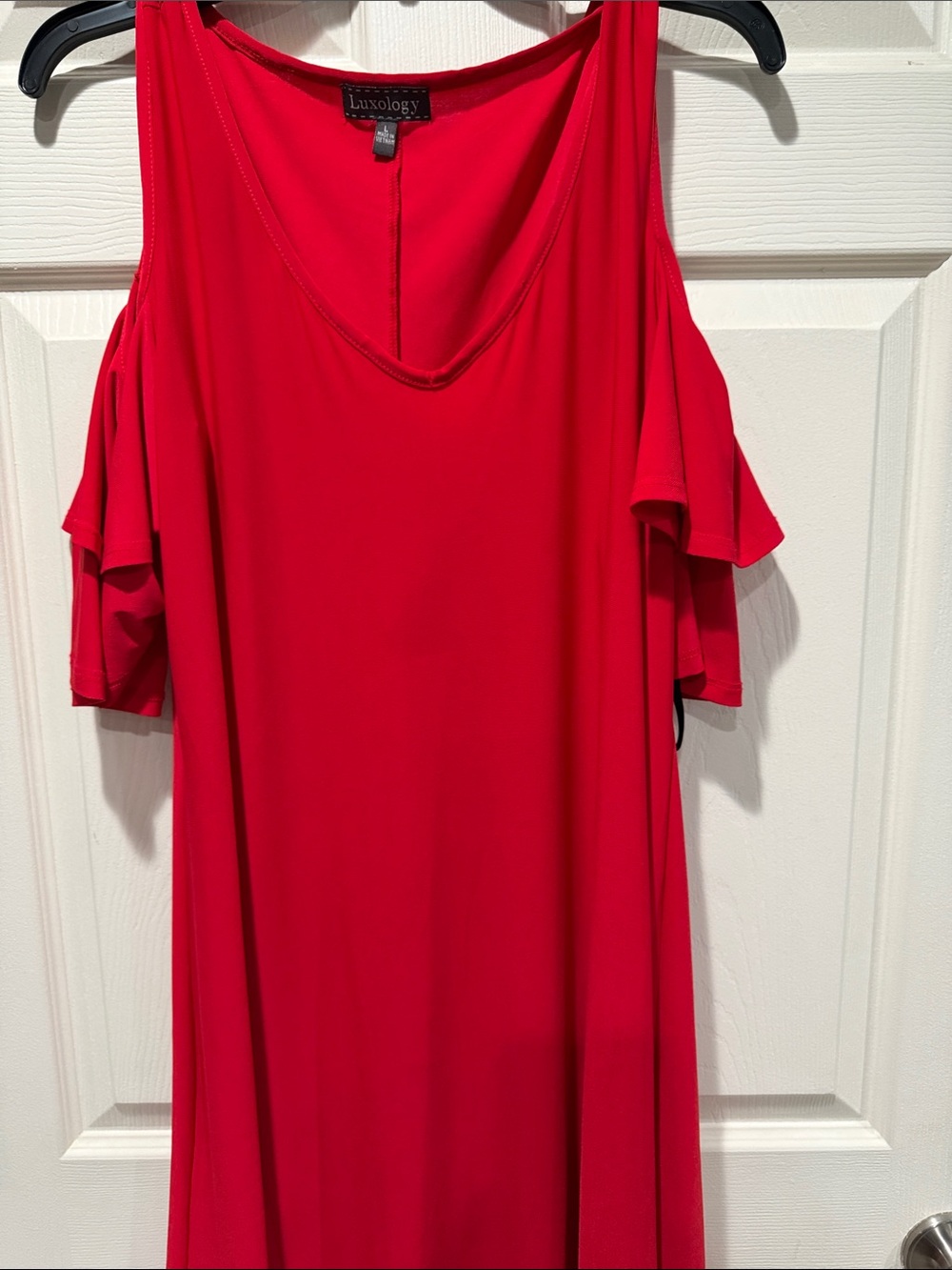 Luxology Bright Red Cold-Shoulder Tunic Dress